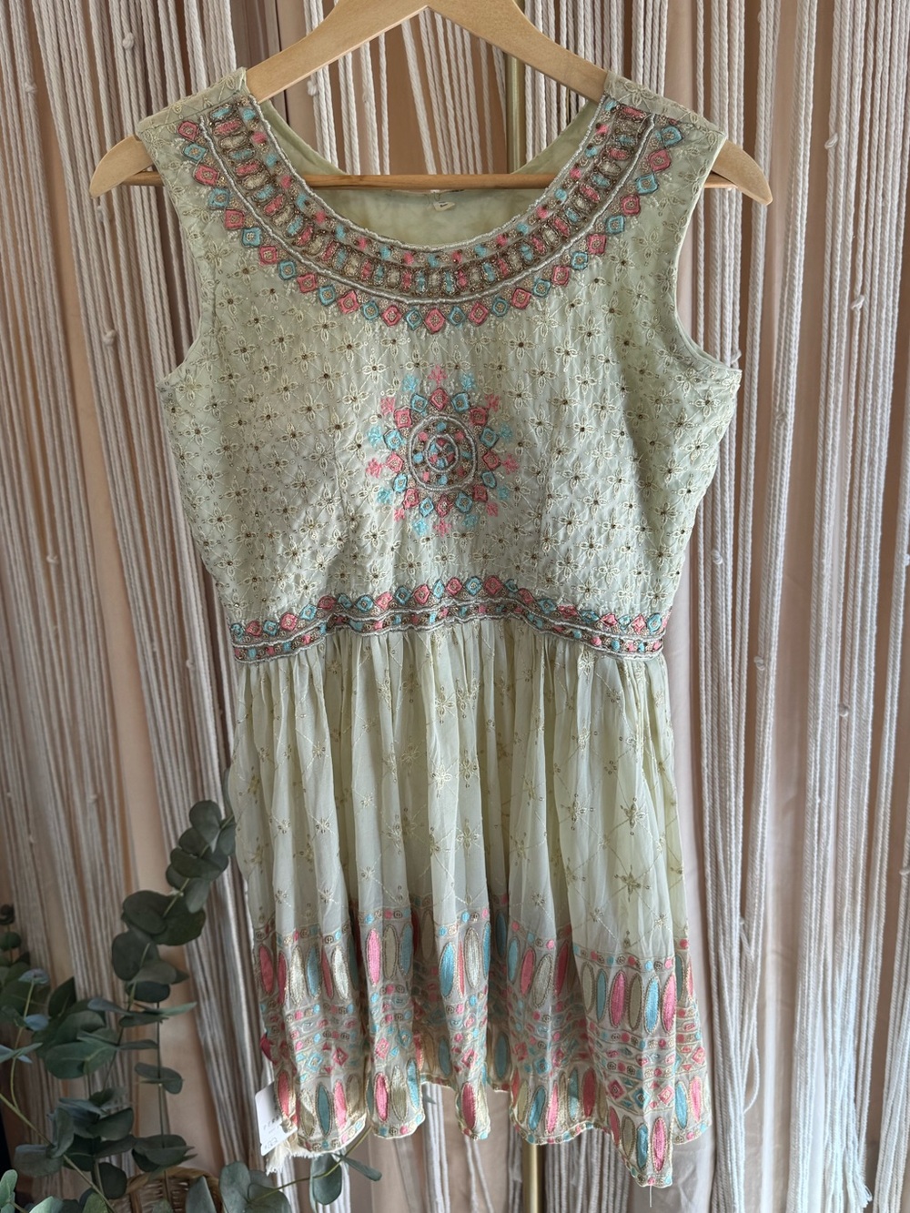 traditional South Asian sleeveless peplum kurti  peach blue gold ivory mint